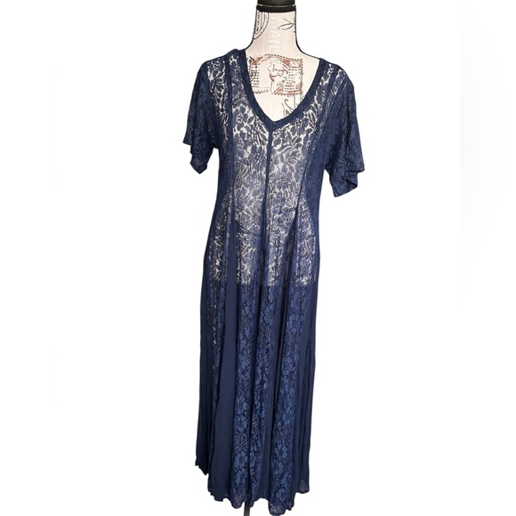 Sheer and Lace A-line Princess Dress in Navy Blue size S-M - Picture 2 of 10